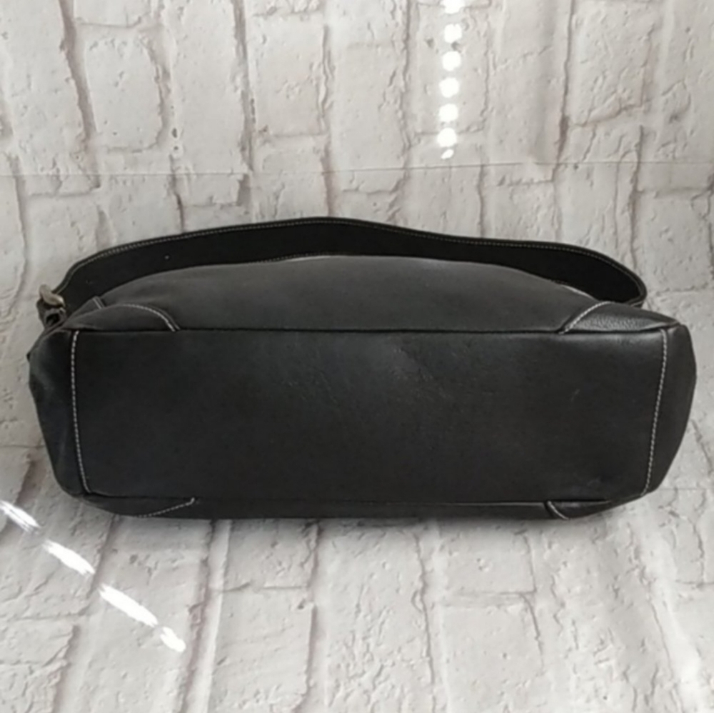 MILA PAOLI Black Leather with  White Accent Stitching Shoulder Handbag - Picture 6 of 12